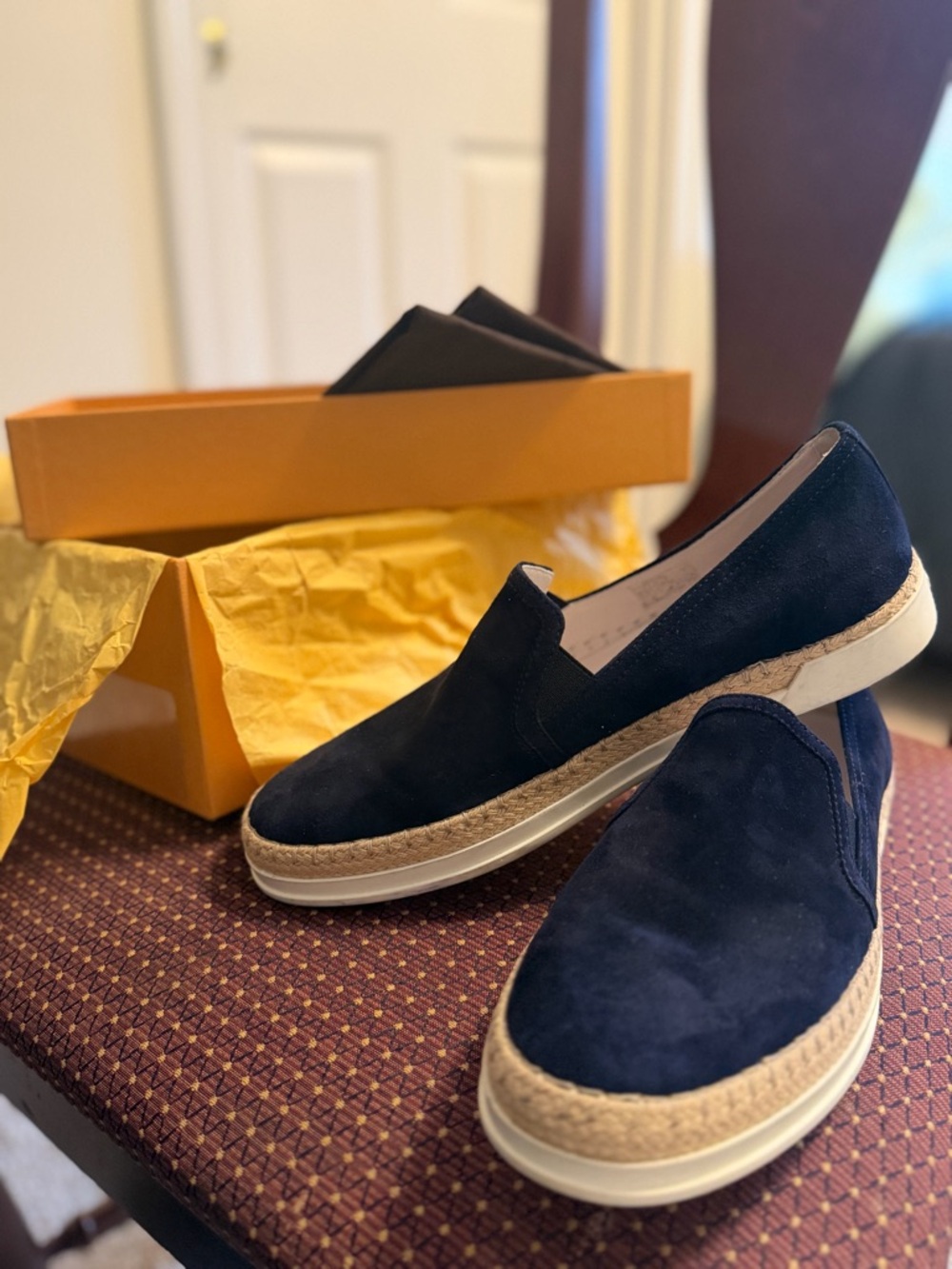 Tod's Navy Suede Espadrille-Style Slip-On Loafers